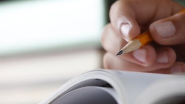 Pencil writing in book